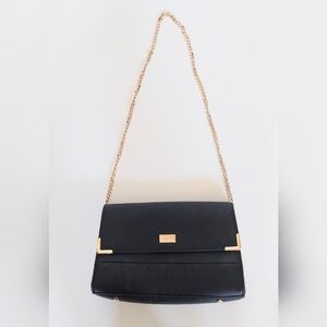 Dune London Handbag Purse Black Silver with Gold Hardware Gold Chain